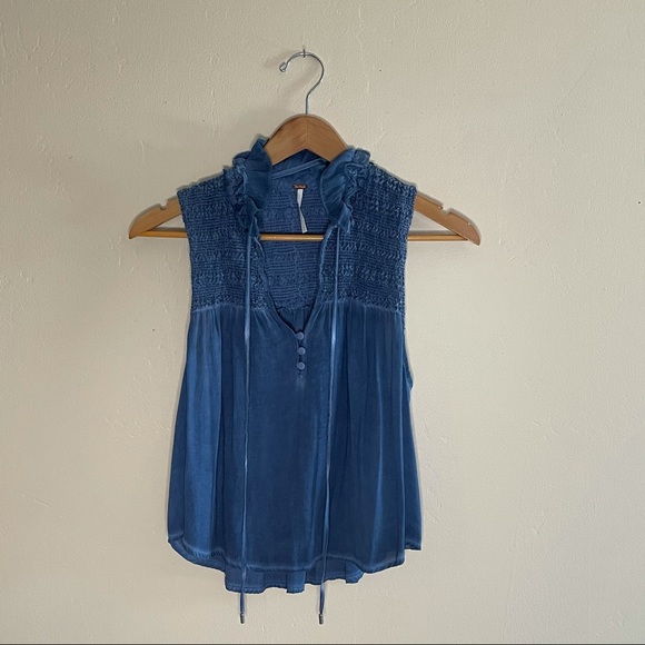 Free People Tops - Free People Sleeveless Ruffle Neck Henley Blouse